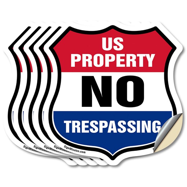 Signmission No Trespassing Shield Sign U.S. Property, 6 inch X 6 inch, Vinyl Decal, 5PK SHI-D-5PACK-6-411 - main