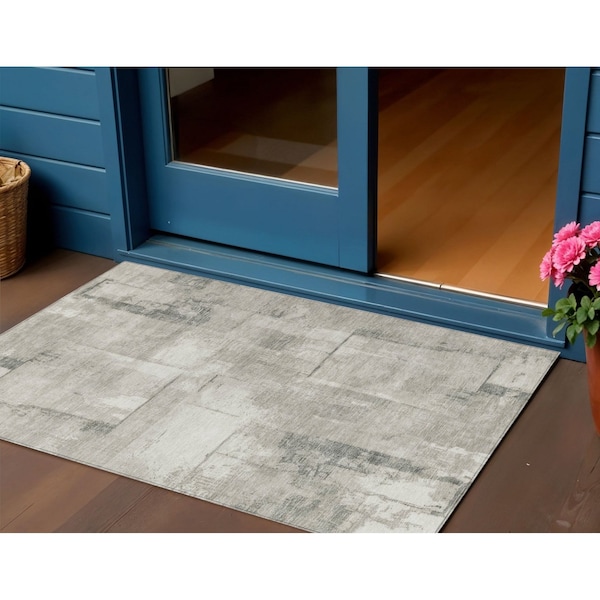Homeroots 3' X 5' Beige And Gray Geometric Washable Indoor Outdoor Area Rug 618583 - main