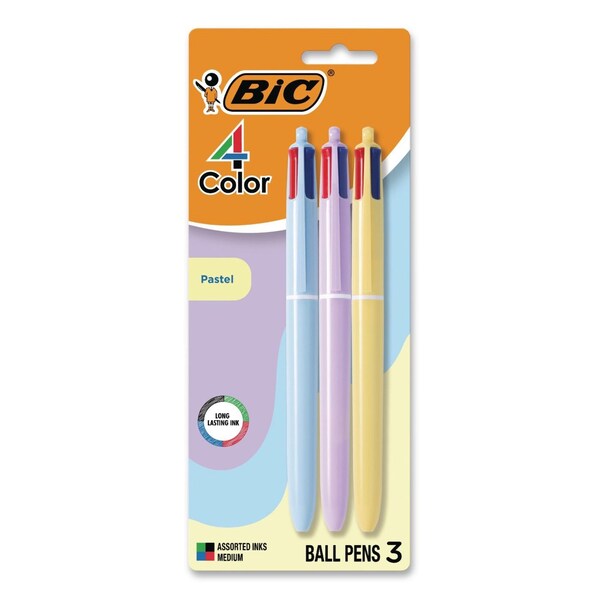 Bic Four-Color Multi-Color Ballpoint Pen, Retractable, Medium 1 mm, Black/Blue/Green/Red Ink, 3PK MMAP3-AST - main