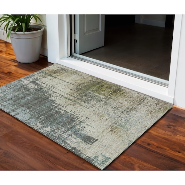 Homeroots 3' X 5' Sage Beige And Brown Abstract Washable Indoor Outdoor Area Rug 587320 - main