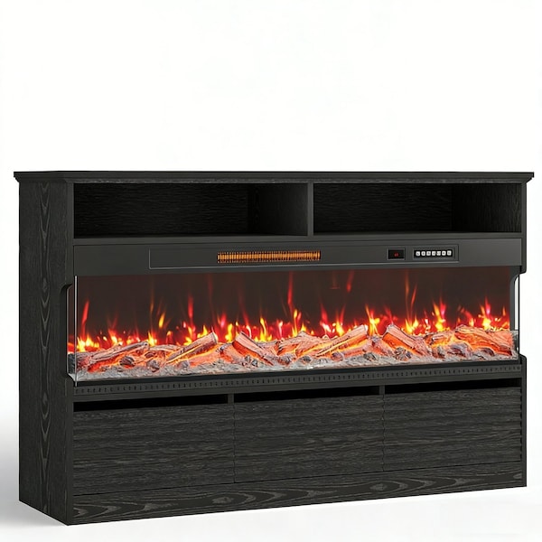 Homeroots 53in Black Wood Fireplace Entertainment Center With Fireplace 723793 - main