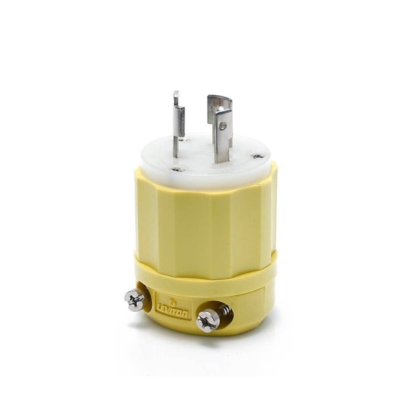 Leviton Locking Plug, L5-20P, 20 A, 125V AC, Single Phase, 2 Pole, Screw Terminals, White, Yellow 23CM-11 - main