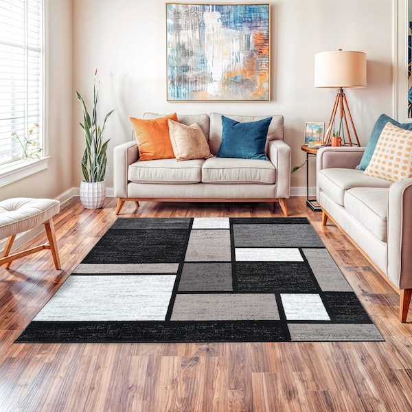 World Rug Gallery Contemporary Modern Boxes Design Soft Area Rug 6 ft 6 in x 6 ft 6 in Square Gray 106GRAY6SQ - main