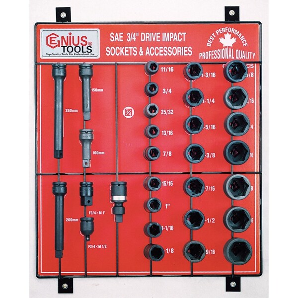 Genius Tools 30PC 3/4in Dr. Impact Sockets Display Board CM-630ACS - main