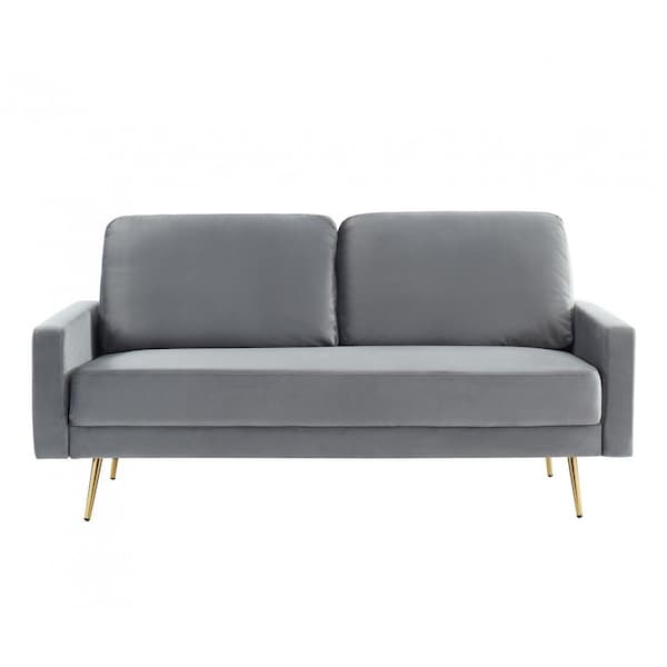 Homeroots 72" Gray Velvet Sofa With Brass Legs 480917 - main