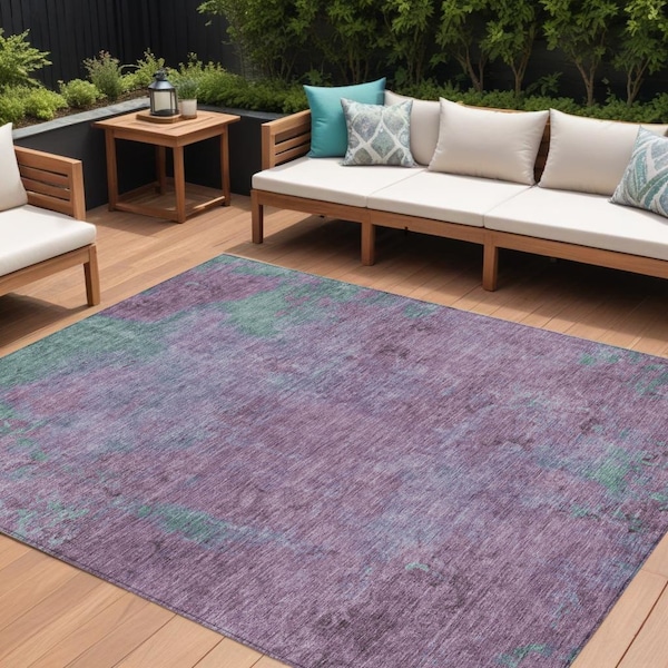 Homeroots 10' X 14' Lavender And Teal Blue Abstract Washable Indoor Outdoor Area Rug 618453 - main