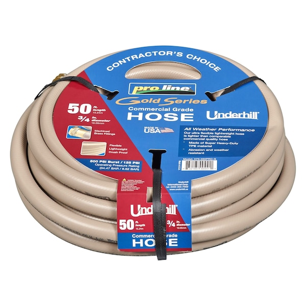 Underhill 3/4 in ID x 50 ft L ProLine Gold Water Hose, PVC Tube, Gold H75-050PRO-G - main