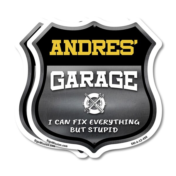 Signmission Andres's Garage I Can Fix Everything But Stupid, 12 inch X 12 inch, Plastic Sign, 2PK SHI-P-2PACK-12-490-ANDRES - main