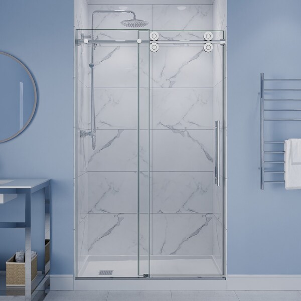 Anzzi 48in x 76in Frameless Shower Door with Sliding in Polished Chrome with Tsunami Tempered Clear Glass SD-FRLS06101CH - main