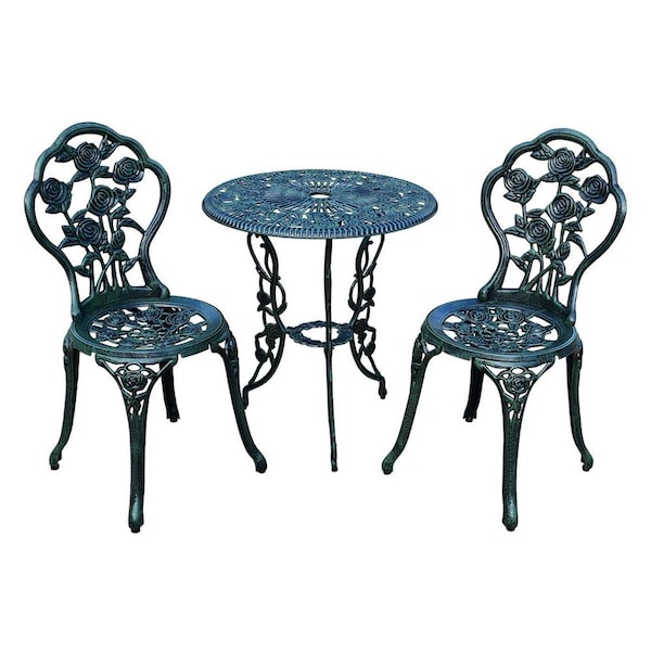 Oakland Living Rose Cast Metal 3 Piece Bistro Set - Verdi Green 3705-VN - main