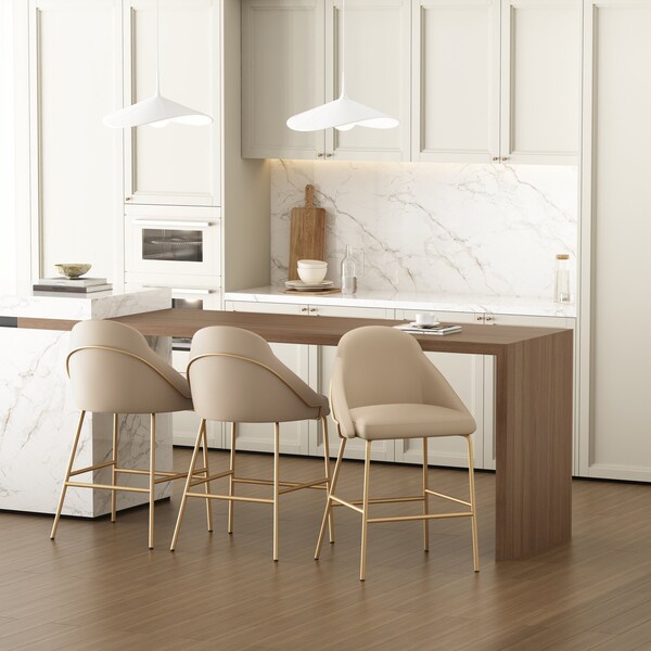 Manhattan Comfort Gracie Counter Stool in Tan and Gold - Set of 3 3-CS019-GTN - main