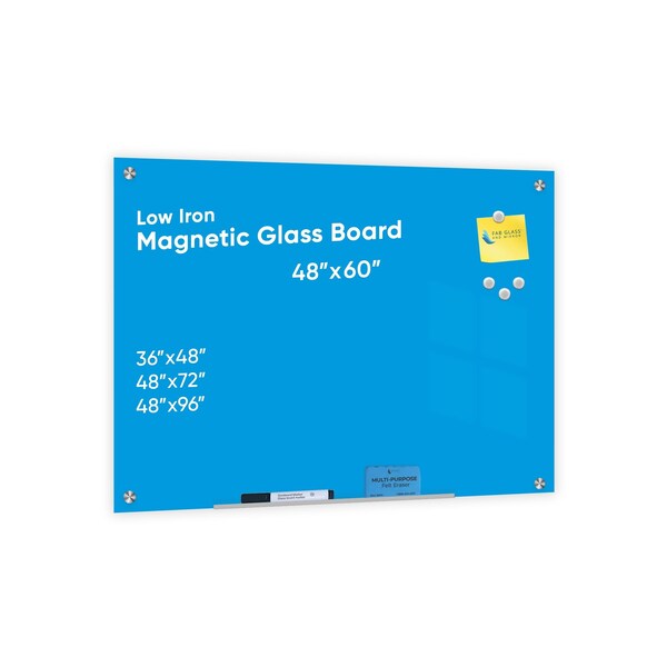 Fab Glass And Mirror Blue Surface Dry Erase Glass Board, Frameless Magnetic Glass Board for Wall (48in x 60in) with Ma MB48x60-SB606 - main