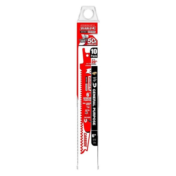 Diablo Reciprocating Saw Blade, Demo Demon, 6 in, 6/9 TPI, Carbide Tip DS0609CGP10 - main