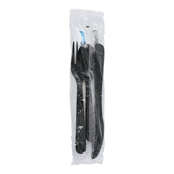 Empress Heavy Weight Cutlery Kit PP Knife Fork TS S&P Napkin Black, 250PK E179000 - main