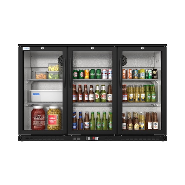 Koolmore 3 Door Back Bar Cooler Counter Height Glass Door Refrigerator with LED Lighting - 11 cu.ft, Black BC-3DSW-BK - main