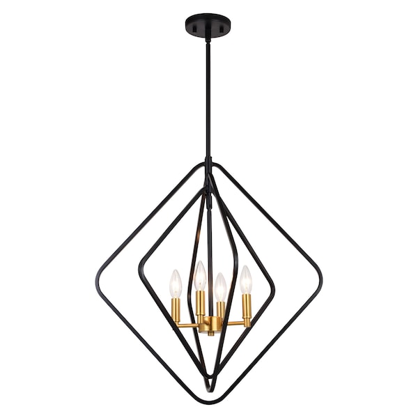 Vaxcel Brady 4 Light Black and Satin Brass Contemporary Geometric Cage Pendant Light P0389 - main