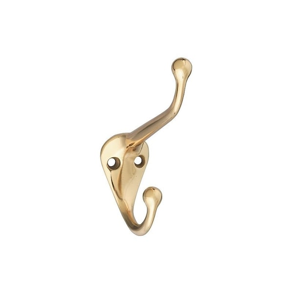 National Hardware V1960 Coat and Hat Hook, 75 lb, 2-Hook, Brass, Brass N198-101 - main