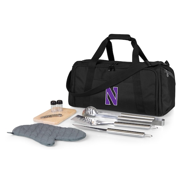 Picnic Time Family Of Brands NCAA Northwestern Wildcats BBQ Kit Grill Set & Cooler, BBQ Accessories 757-06-175-434-0 - main