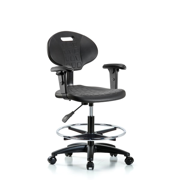 Blue Ridge Ergonomics Erie Med Bench Chair, AA, CF, Casters, 2-Way Adjustable, 19" to 27" Height, Black; Blue BR-TPMBCH-RG-A1-CF-RC - main