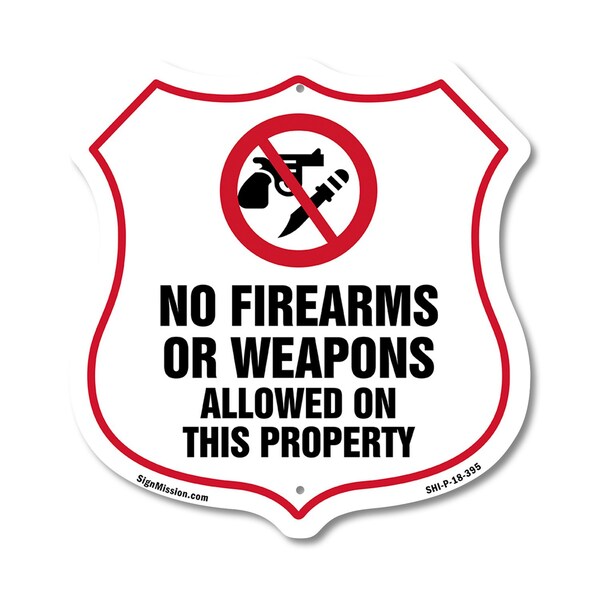 Signmission No Guns Shield Sign No Firearms Or Weapo, 18 Inch X 18 Inch, Plastic Sign SHI-P-18-395 - main
