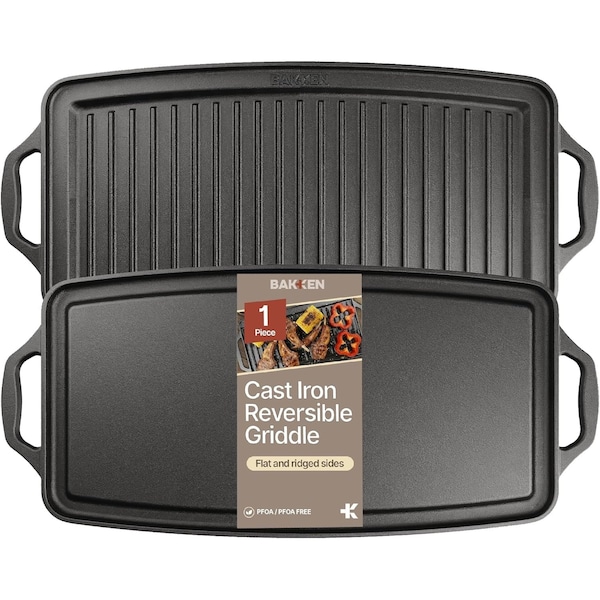 Bakkenmaster Bakken 19 in Reversible Cast Iron Griddle, Flat & Grill, Dual Burner, Pre-Seasoned, Nonstick BAKCASTGRID22 - main