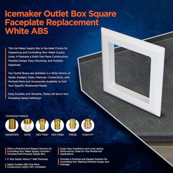 Everflow Icemaker Outlet Box Square Faceplate Replacement; White