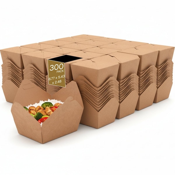 Eco Harmony Products Kraft Paper Take-Out Boxes, PFAS-Free, Recyclable, 6.8" x 5.4" x 2.5", 300PK 804586 - main