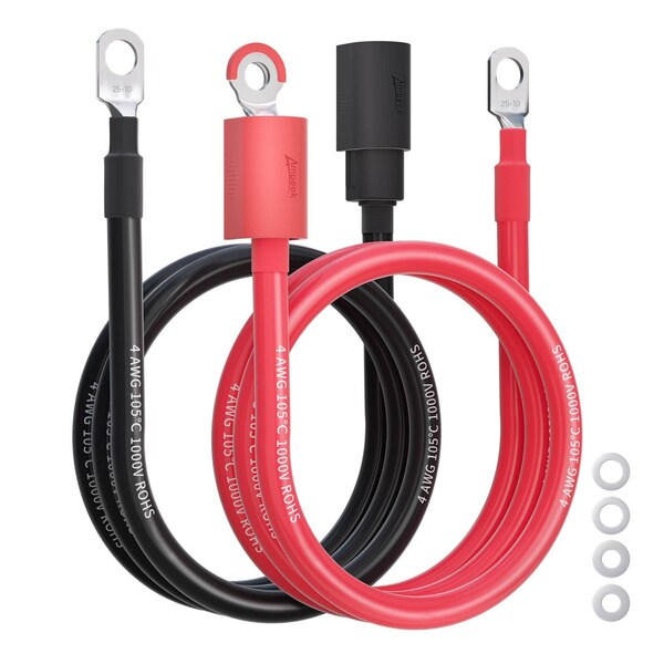 Wrightmaster 4AWG 3FT Anti-Spark Waterproof Battery Cable, 3/8In Lugs for RV, Truck, Solar, Marine, Golf Cart ZR-JDA-L04900 - main