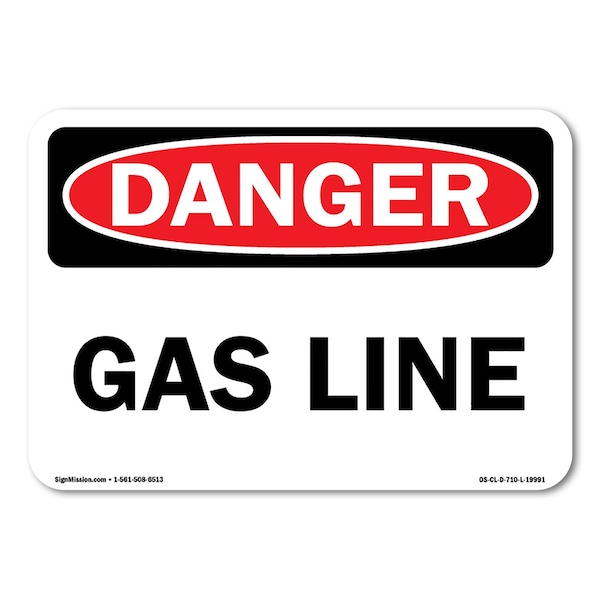 Signmission OSHA Danger, 14" Height, Rigid Plastic, 14" x 10", Landscape, Gas Line OS-CL-P-1014-L-19991 - main