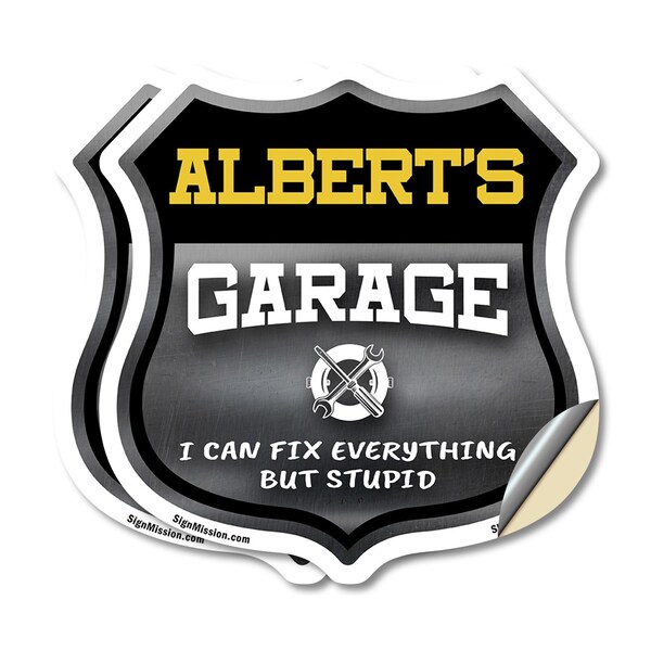 Signmission Albert's Garage I Can Fix Everything But Stupid, 4 inch X 4 inch, Vinyl Decal, 2PK SHI-D-2PACK-4-490-ALBERT - main