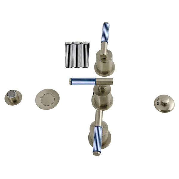 Kingston Brass Three-Handle Bidet Faucet with Knurled Handle and Brass Pop-Up, Brushed Nickel KB6328KPS - main