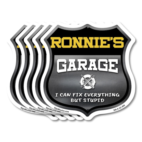 Signmission Ronnie's Garage I Can Fix Everything But Stupid, 12 inch X 12 inch, Aluminum Metal Sign, 5PK SHI-A-5Pack-12-490-RONNIE - main
