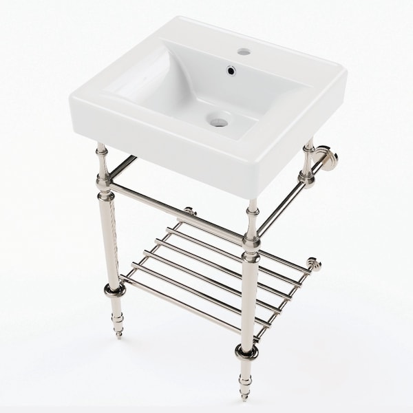 Kingston Brass 20" Ceramic Console Sink with Brass Legs and Shelf, 1-Hole, White/Polished Nickel KVPBH2018W16 - main