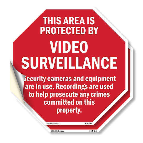 Signmission This Area Is Protected by Video Sur, 18 inch X 18 inch, Vinyl Decal, 2PK OC-D-2PACK-18-316 - main