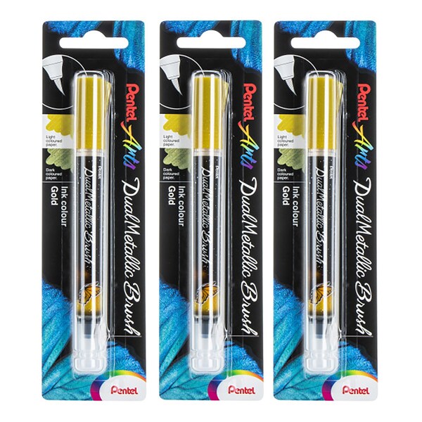 Pentel DualMetallic Brush, Gold Ink, 3PK XGFHBPDXX - main