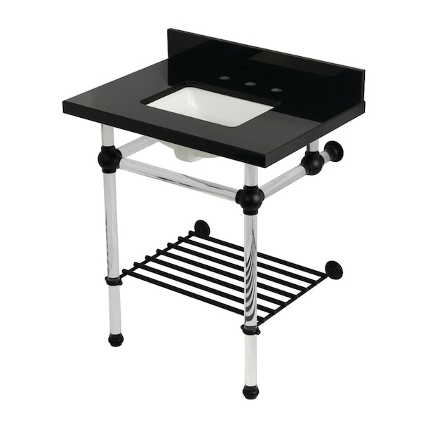 Kingston Brass 30-Inch Black Granite Console Sink with Acrylic Legs and Shelf, 8-Inch, 3-Hole KVPK30KASQB0 - main