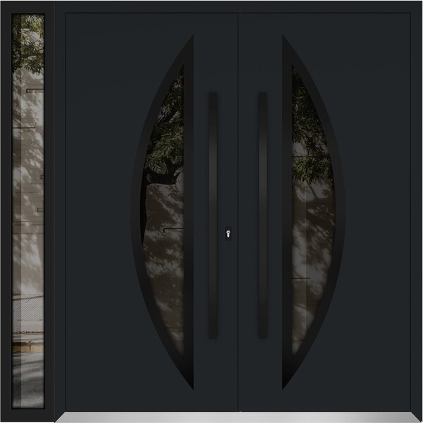 Vdomdoors Metal Double Doors Deux 6501 Black Enamel Opaque Black Glass 1 Sidelight Entry Modern Painted 86x96 DEUX6501DEXD-BLK-W72+14xH96-LH-O - main