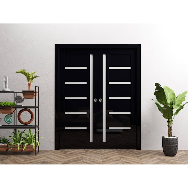 Sartodoors Sliding Double Pocket Doors 36x80 inches Black Solid Core Modern Interior QUADRO4088DP-GLB-36 - main