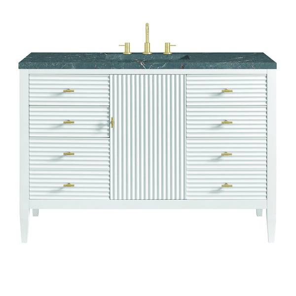 James Martin Vanities Myrrin 48in Vanity, Bright White w/ 3 CM Parisien Bleu Silestone Top w/FreePower Wireless Charger 485-V48-BW-FPBL - main