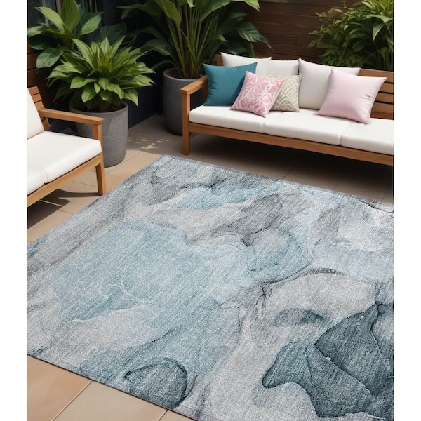 Homeroots 9' X 12' Teal Abstract Washable Non Skid Indoor Outdoor Area Rug 559539 - main