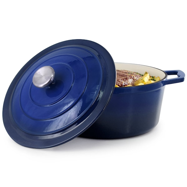 Megachef 5 Quarts Round Enameled Cast Iron Casserole with Lid in Gradient Dark Blue 750124651M - main