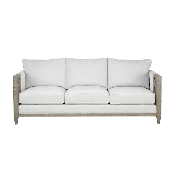 Homeroots 38" White Fabric Sofa With Black and Gray Legs 348643 - main