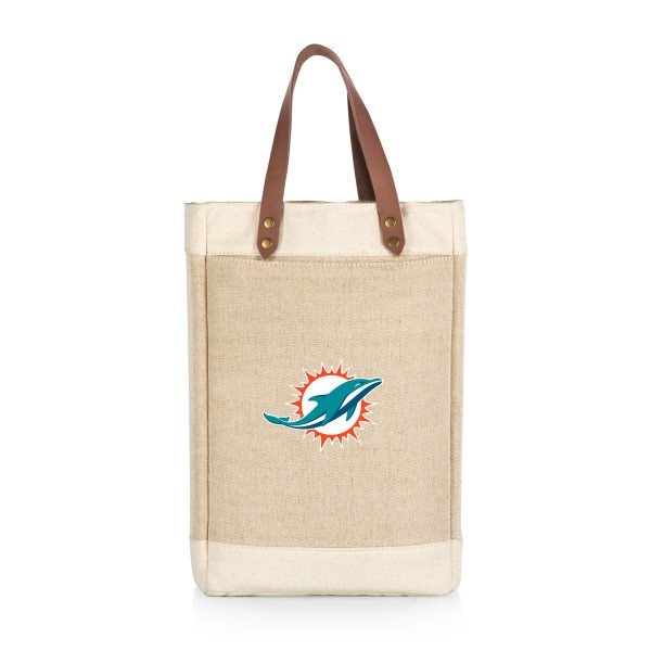 Picnic Time Family Of Brands Miami Dolphins - Pinot Jute 2 Bottle Insulated Wine Bag, (Beige) 539-02-187-174-2 - main