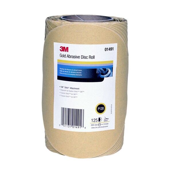 3M 3M Gold Disc Roll, 01491, 8 in, P120, 125 discs per roll, 4PK 216U - main