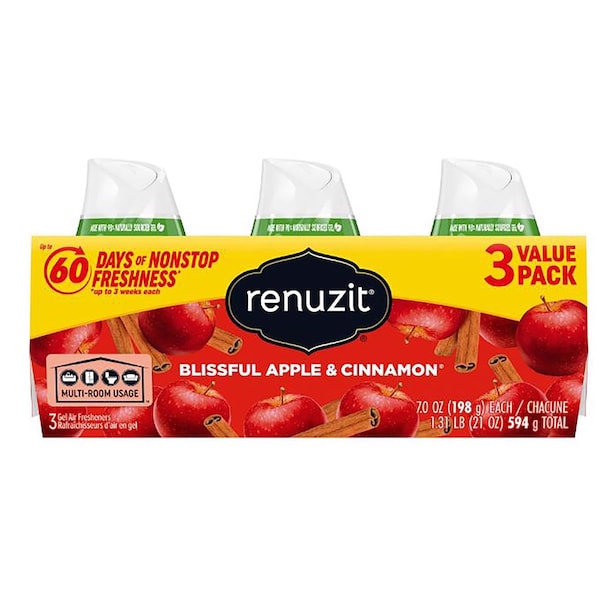 Renuzit Blissful Apple & Cinnamon Scent Air Freshener 21 oz Gel 3 pk 43302 - main