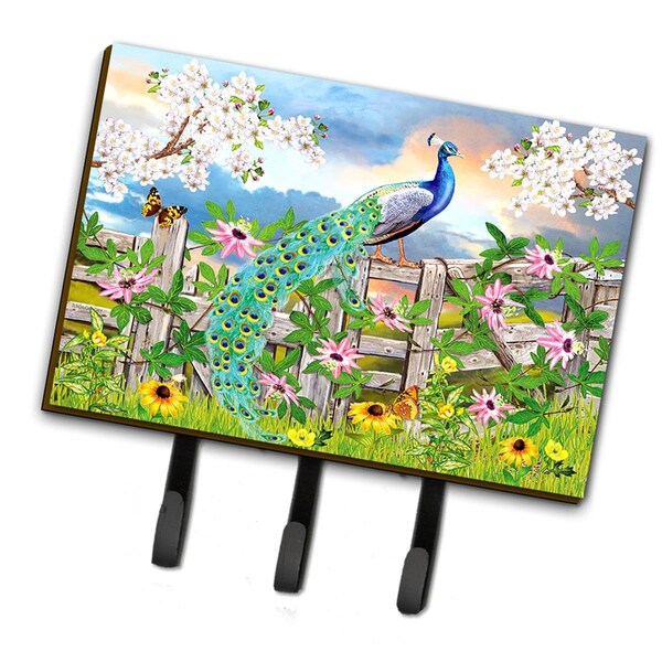 Carolines Treasures 6 x 2 x 9 in. Peacock on Garden Fence Leash or Key Holder PRS4042TH68 - main