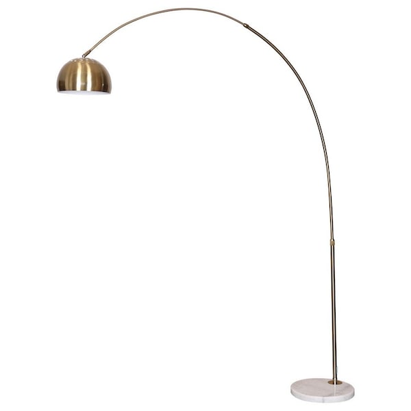 Leisuremod Arco Arched Floor Lamp 75.6in Height with White Round Marble Base and Metal Dome Lamp Shade, Gold ALWH-BGG-13GG - main