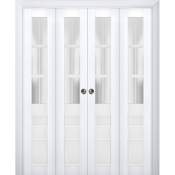 Sartodoors Sliding Closet Double Bi-fold Doors White Solid Core Modern Interior VEREGIO7339DBF-WS-72 x 80 (4* 18x80) - main