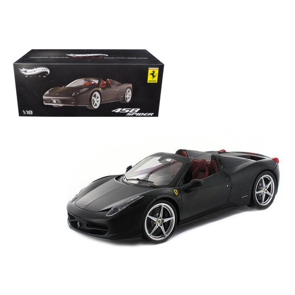 Hot Wheels 1 by 18 Scale Diecast Ferrari 458 Italia Spider Matt Black Elite Edition Model Car X5485 - main