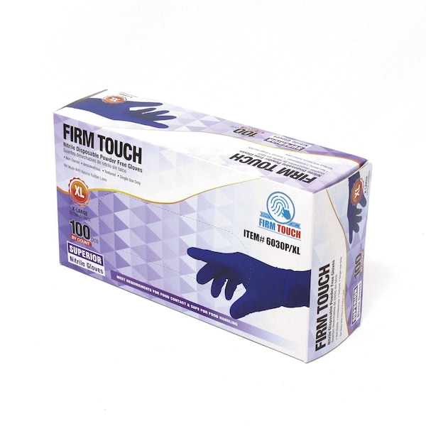 Firm Touch 3 Mil, Disposable Cool Blue Purple Nitrile Gloves, Industrial Grade, Powder Free, M, 100PK 6030P M - main